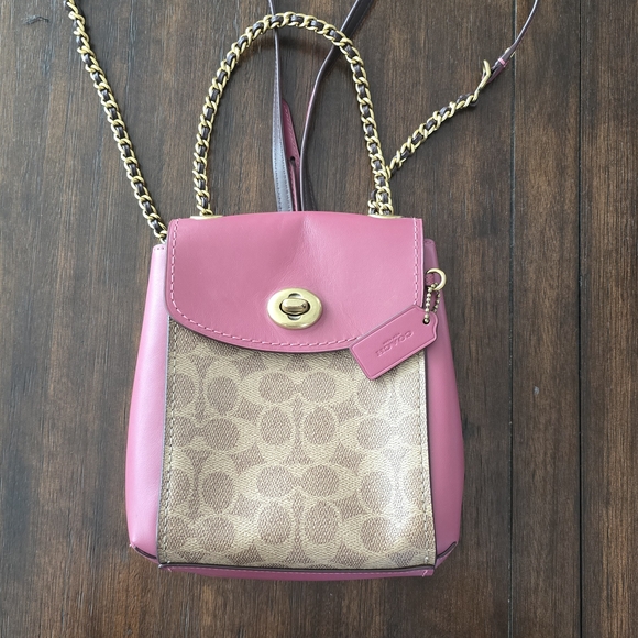 Coach Pink and Tan Signature Crossbody Bag - Picture 1 of 4
